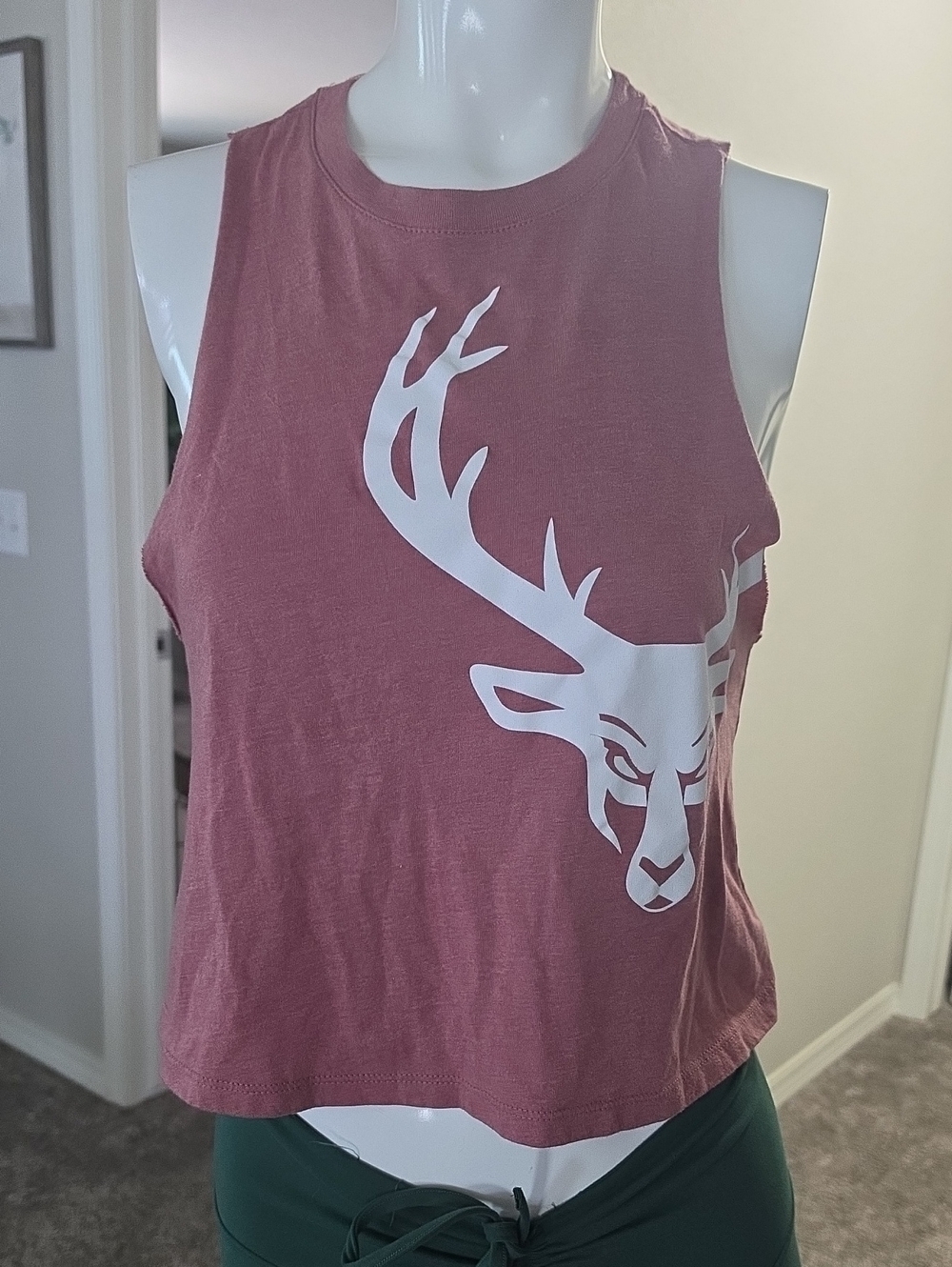 Sleeveless Mauve Muscle Tank with White Deer Graphic